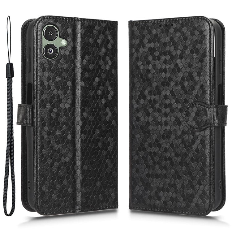 For Samsung Galaxy F14 5G Stand Wallet Phone Case PU Leather Dot Pattern Imprinted Smartphone Cover - Black