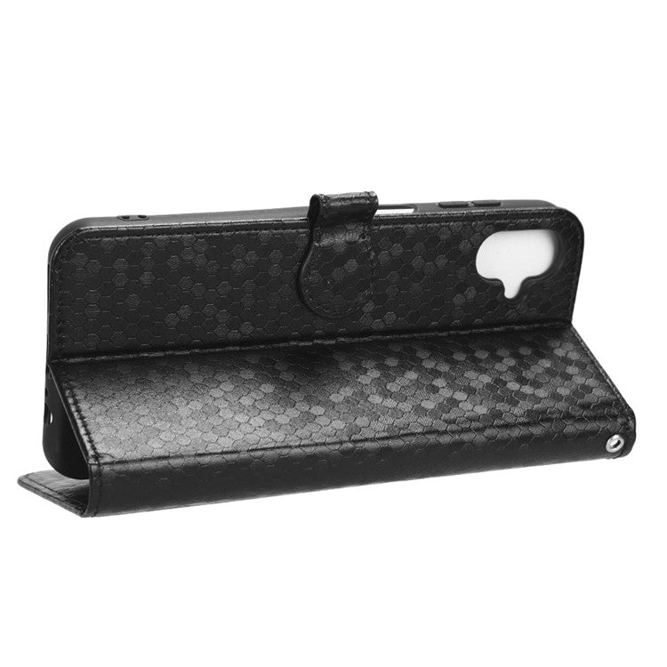 For Samsung Galaxy F14 5G Stand Wallet Phone Case PU Leather Dot Pattern Imprinted Smartphone Cover - Black