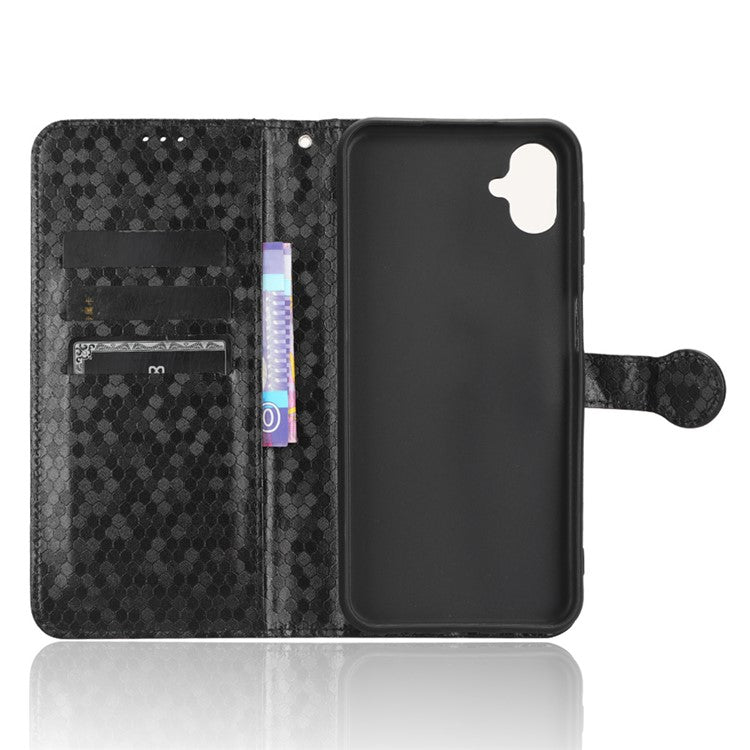 For Samsung Galaxy F14 5G Stand Wallet Phone Case PU Leather Dot Pattern Imprinted Smartphone Cover - Black