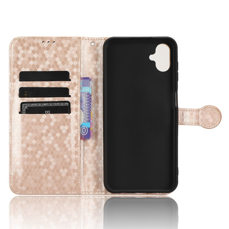 For Samsung Galaxy F14 5G Stand Wallet Phone Case PU Leather Dot Pattern Imprinted Smartphone Cover - Rose Gold