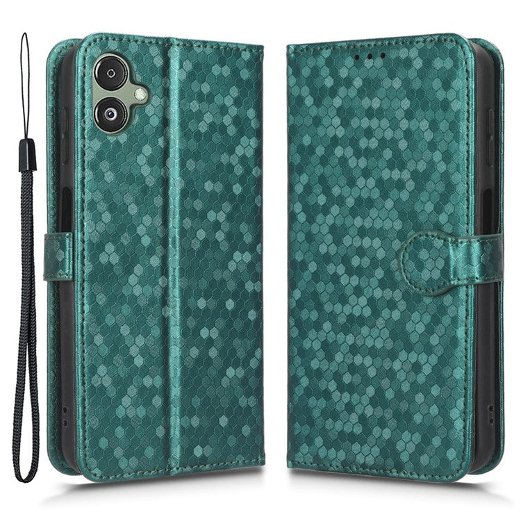 For Samsung Galaxy F14 5G Stand Wallet Phone Case PU Leather Dot Pattern Imprinted Smartphone Cover - Green