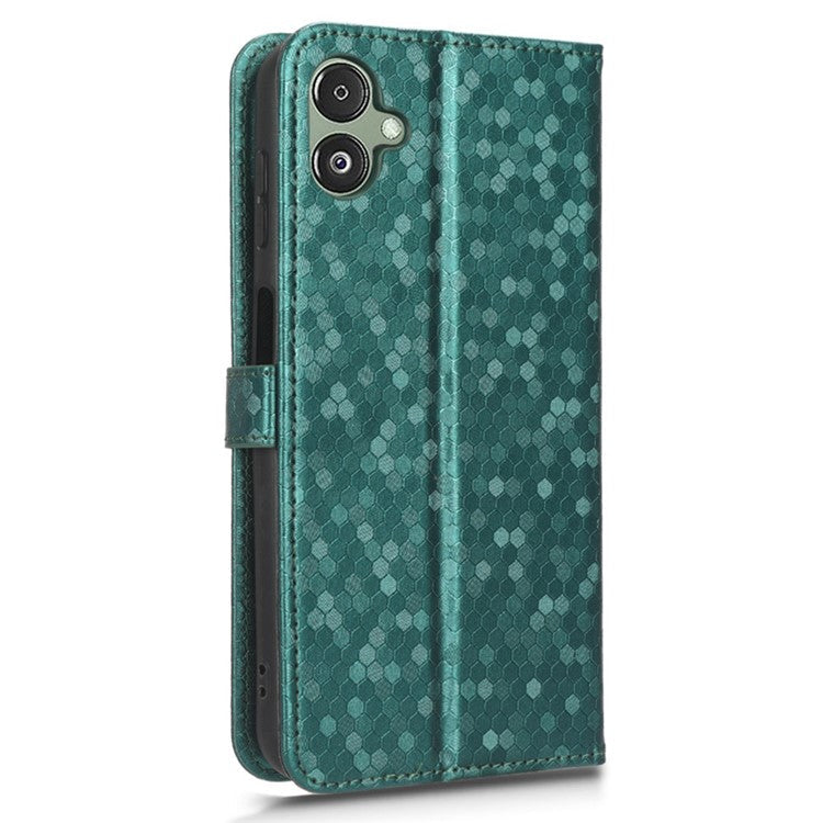 For Samsung Galaxy F14 5G Stand Wallet Phone Case PU Leather Dot Pattern Imprinted Smartphone Cover - Green