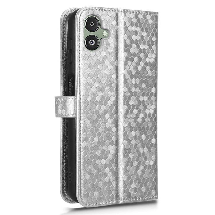 For Samsung Galaxy F14 5G Stand Wallet Phone Case PU Leather Dot Pattern Imprinted Smartphone Cover - Silver