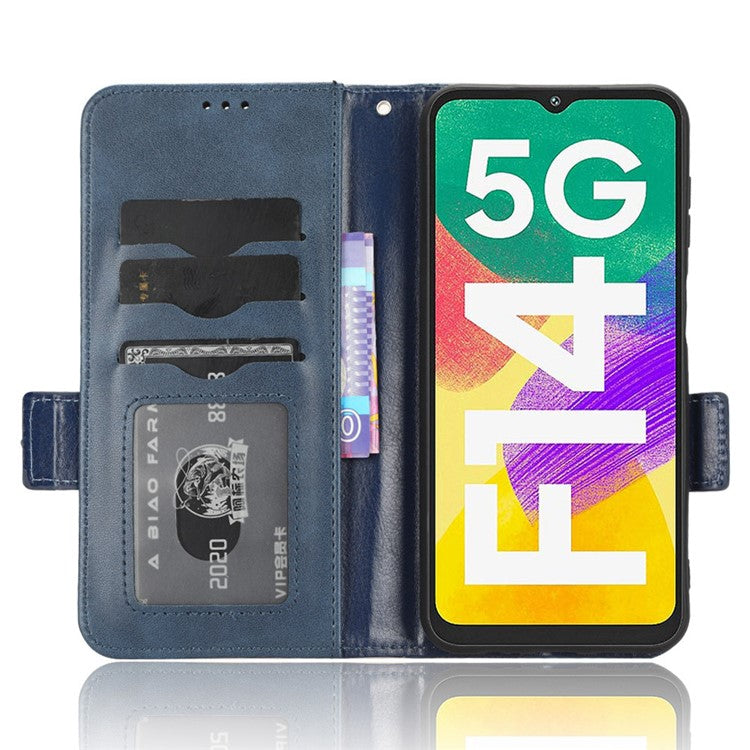 For Samsung Galaxy F14 5G Stand Wallet PU Leather Phone Case Imprinted Triangle Phone Cover - Blue