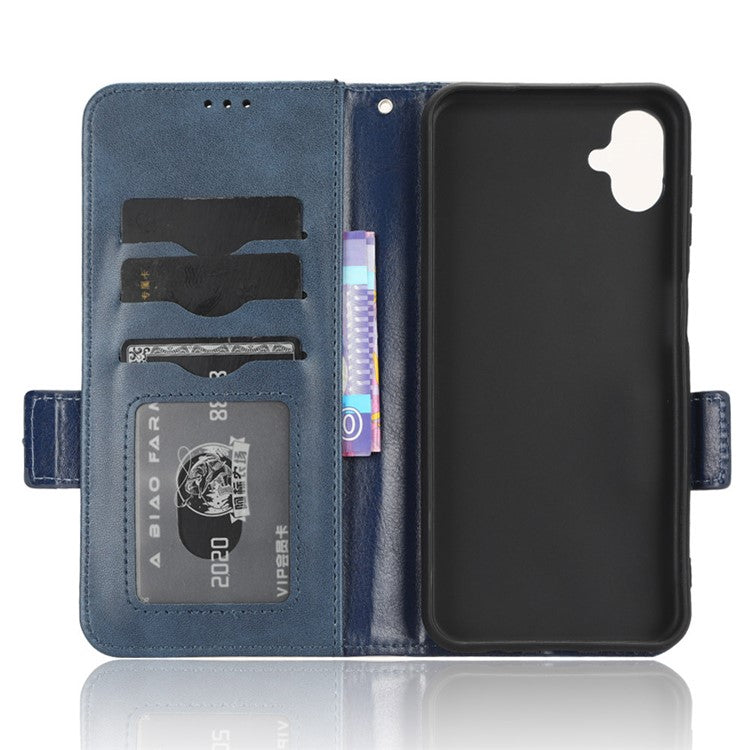 For Samsung Galaxy F14 5G Stand Wallet PU Leather Phone Case Imprinted Triangle Phone Cover - Blue