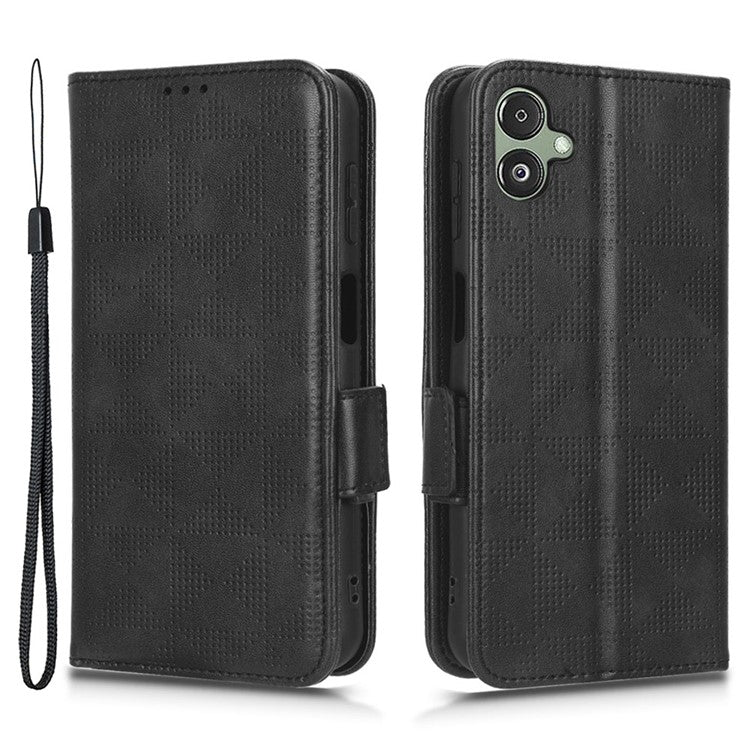 For Samsung Galaxy F14 5G Stand Wallet PU Leather Phone Case Imprinted Triangle Phone Cover - Black