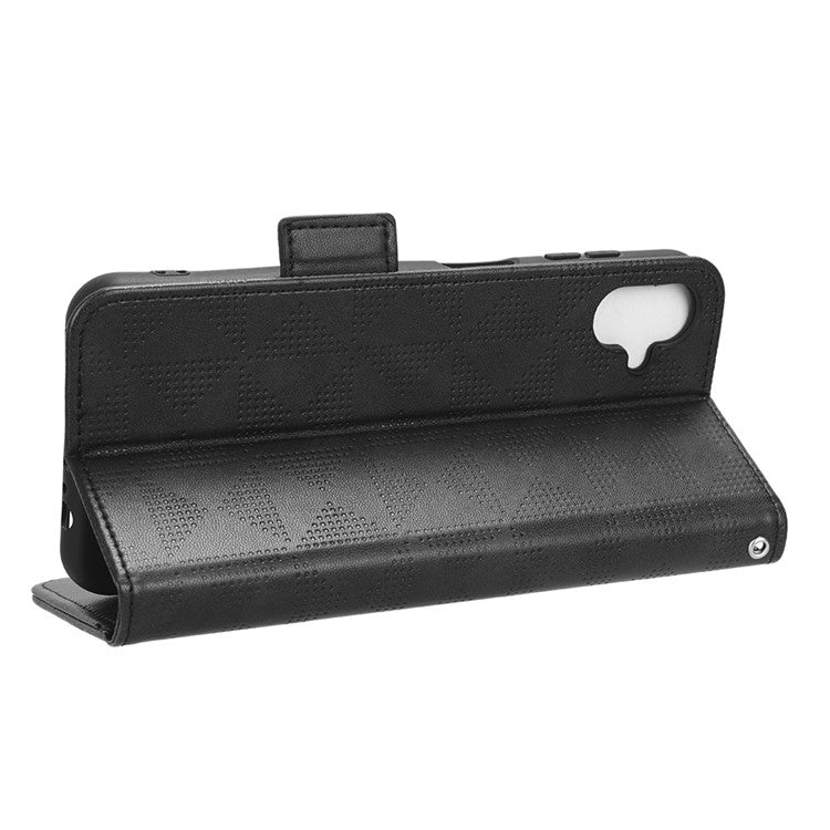 For Samsung Galaxy F14 5G Stand Wallet PU Leather Phone Case Imprinted Triangle Phone Cover - Black