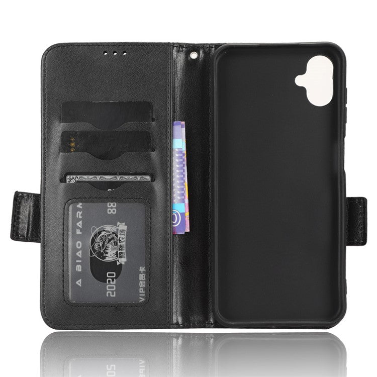For Samsung Galaxy F14 5G Stand Wallet PU Leather Phone Case Imprinted Triangle Phone Cover - Black