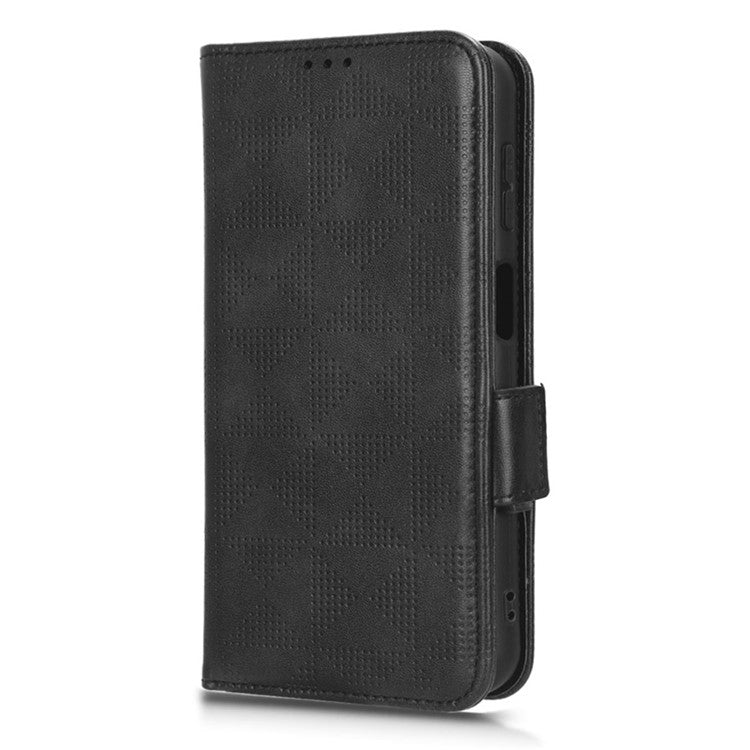For Samsung Galaxy F14 5G Stand Wallet PU Leather Phone Case Imprinted Triangle Phone Cover - Black