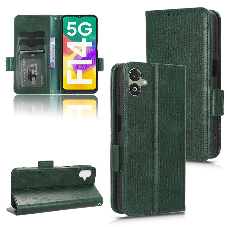 For Samsung Galaxy F14 5G Stand Wallet PU Leather Phone Case Imprinted Triangle Phone Cover - Green