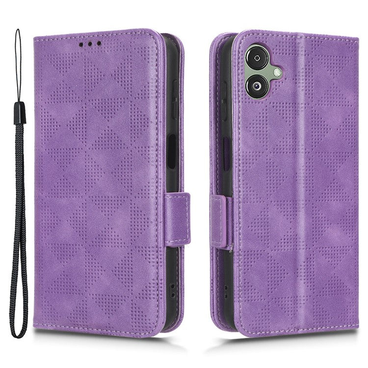 For Samsung Galaxy F14 5G Stand Wallet PU Leather Phone Case Imprinted Triangle Phone Cover - Purple