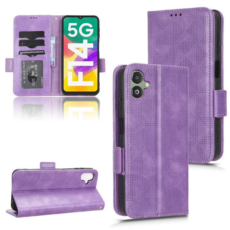 For Samsung Galaxy F14 5G Stand Wallet PU Leather Phone Case Imprinted Triangle Phone Cover - Purple