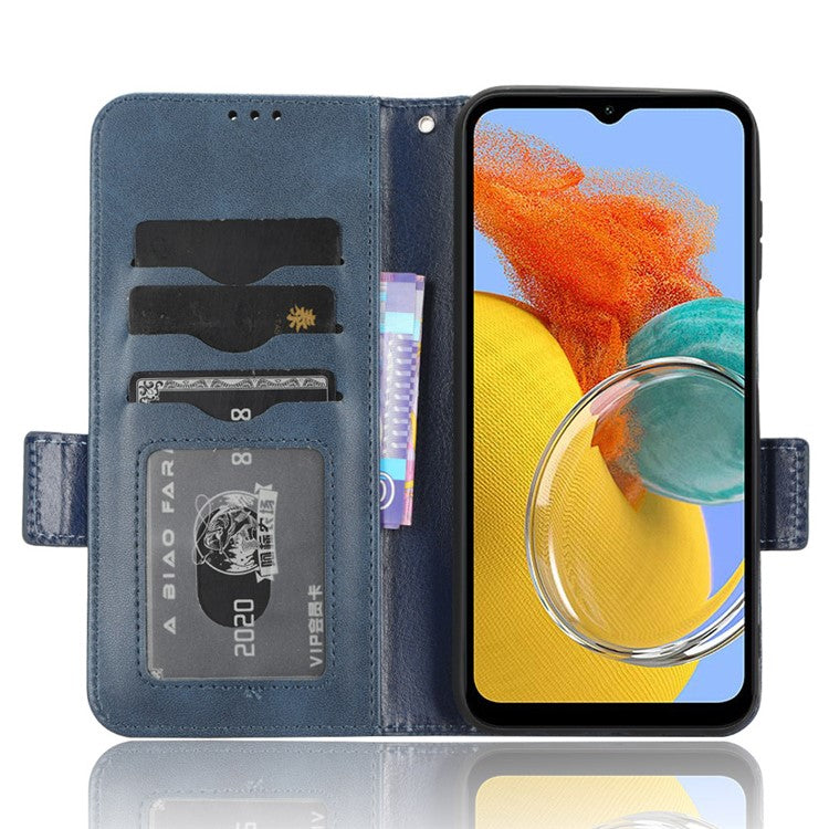 For Samsung Galaxy M14 5G PU Leather Phone Wallet Case Imprinted Triangle Stand Phone Cover - Blue