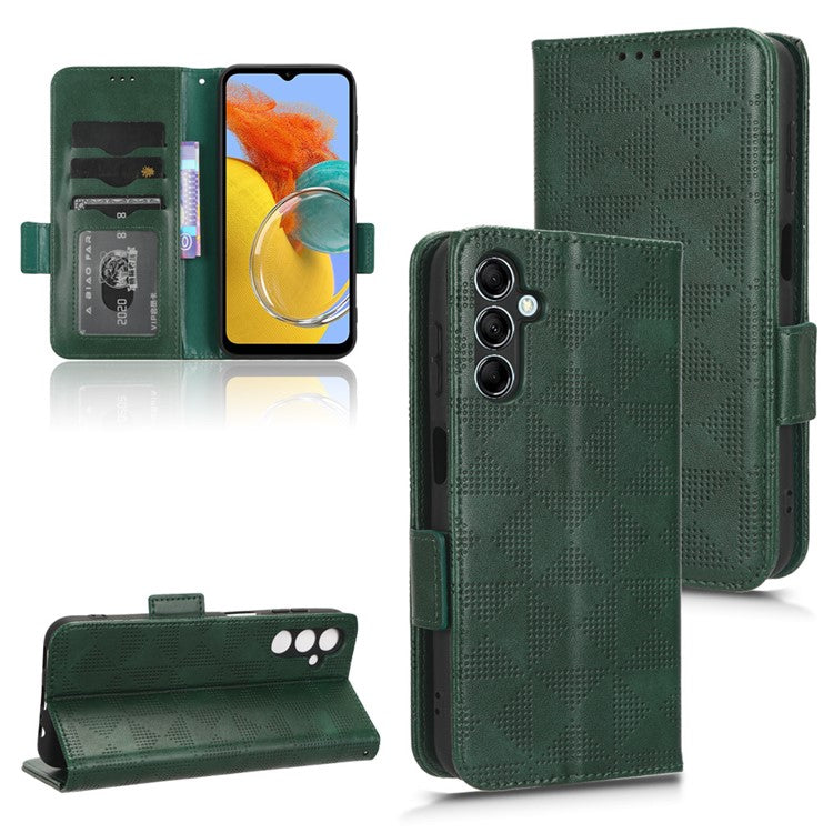 For Samsung Galaxy M14 5G PU Leather Phone Wallet Case Imprinted Triangle Stand Phone Cover - Green