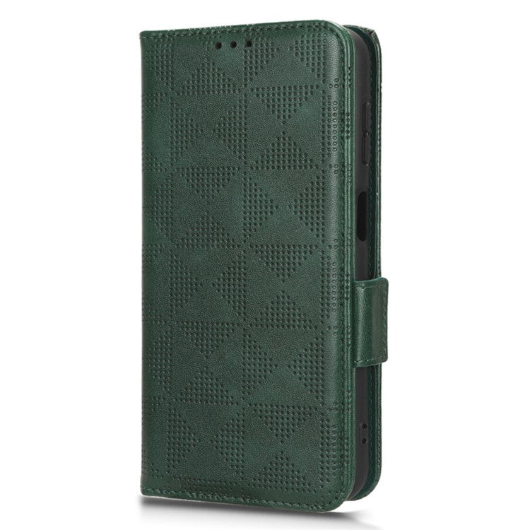 For Samsung Galaxy M14 5G PU Leather Phone Wallet Case Imprinted Triangle Stand Phone Cover - Green