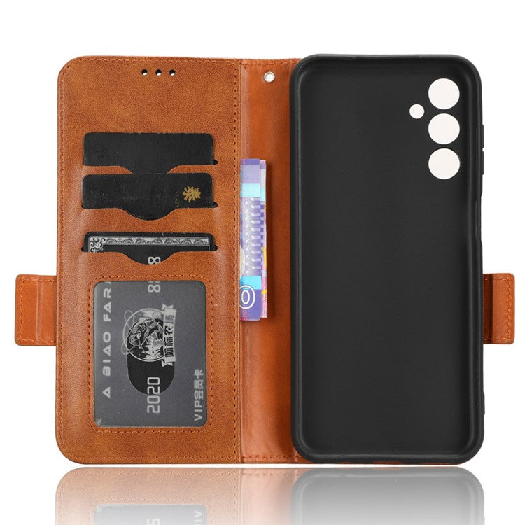For Samsung Galaxy M14 5G PU Leather Phone Wallet Case Imprinted Triangle Stand Phone Cover - Brown
