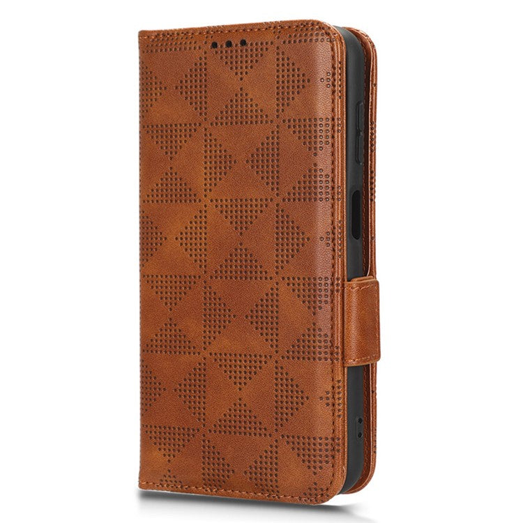 For Samsung Galaxy M14 5G PU Leather Phone Wallet Case Imprinted Triangle Stand Phone Cover - Brown