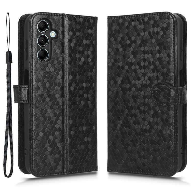 For Samsung Galaxy M14 5G Dot Pattern Imprinted Leather Wallet Case Stand Phone Cover - Black