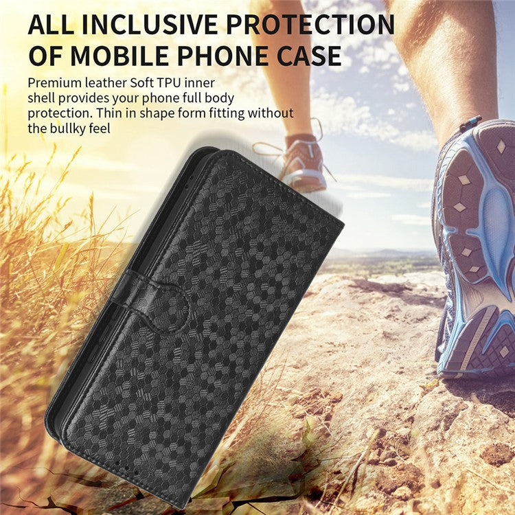 For Samsung Galaxy M14 5G Dot Pattern Imprinted Leather Wallet Case Stand Phone Cover - Black
