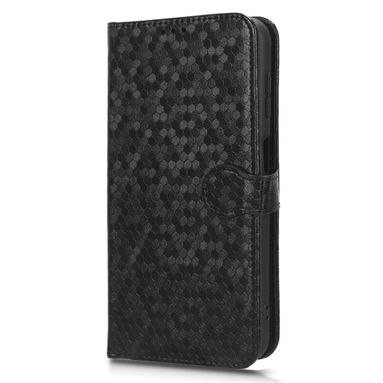 For Samsung Galaxy M14 5G Dot Pattern Imprinted Leather Wallet Case Stand Phone Cover - Black