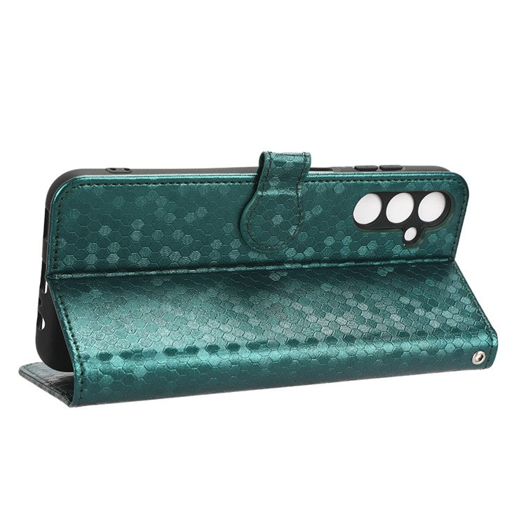 For Samsung Galaxy M14 5G Dot Pattern Imprinted Leather Wallet Case Stand Phone Cover - Green