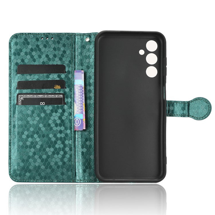 For Samsung Galaxy M14 5G Dot Pattern Imprinted Leather Wallet Case Stand Phone Cover - Green
