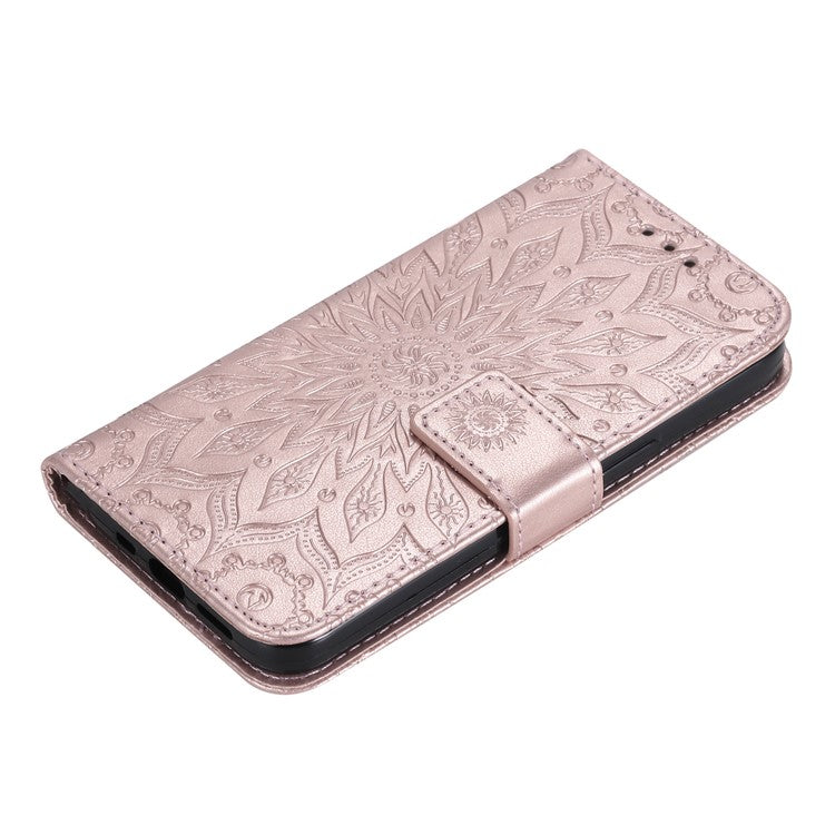 KT Imprinting Flower Series-1 for OnePlus Nord CE 3 Lite 5G / Nord N30 5G PU Leather Stand Wallet Cover Shockproof Phone Case with Strap - Rose Gold