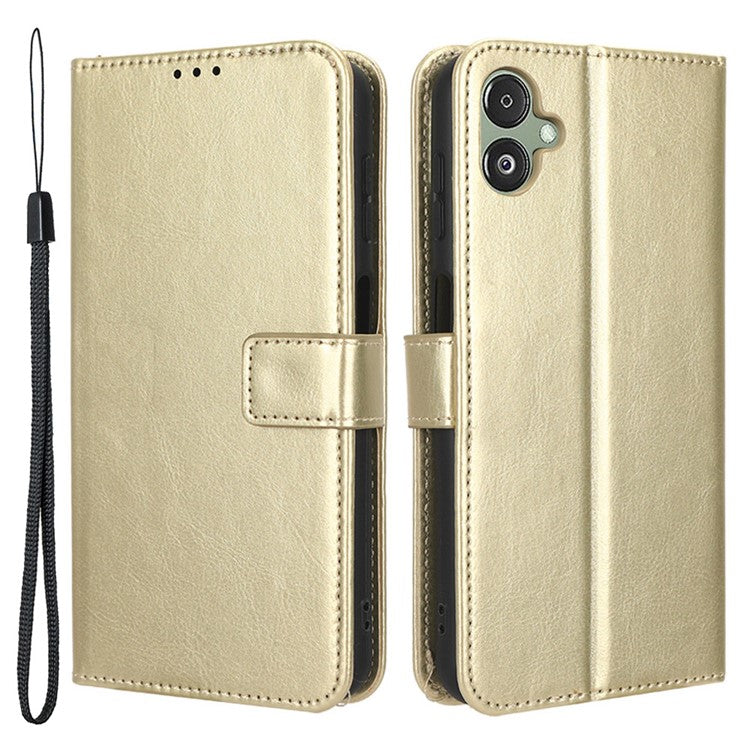 For Samsung Galaxy F14 5G Anti-Dust Crazy Horse Texture Phone Case Stand PU Leather Wallet Shell - Gold