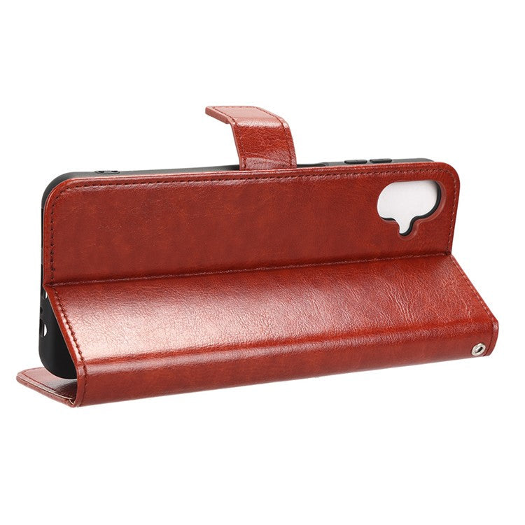 For Samsung Galaxy F14 5G Anti-Dust Crazy Horse Texture Phone Case Stand PU Leather Wallet Shell - Brown