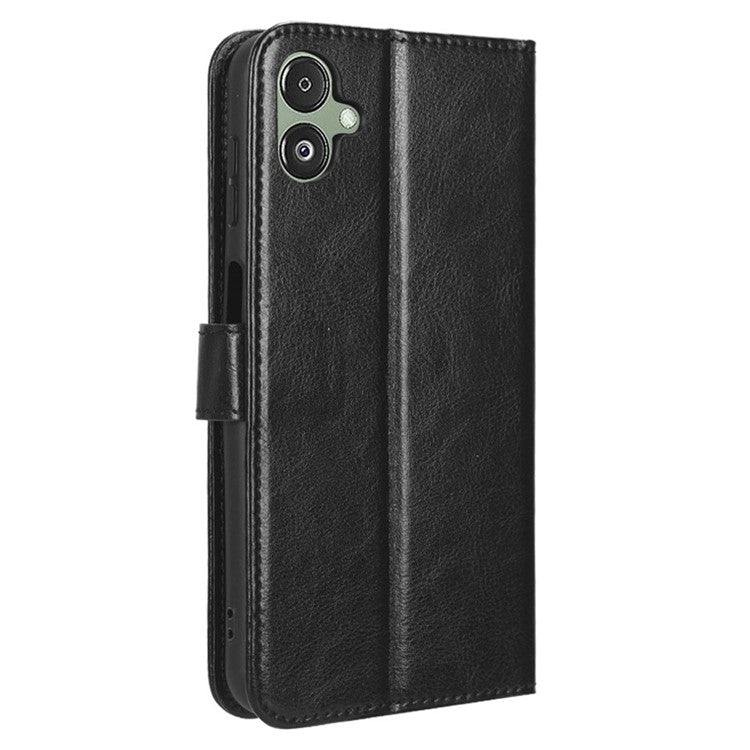 For Samsung Galaxy F14 5G Anti-Dust Crazy Horse Texture Phone Case Stand PU Leather Wallet Shell - Black