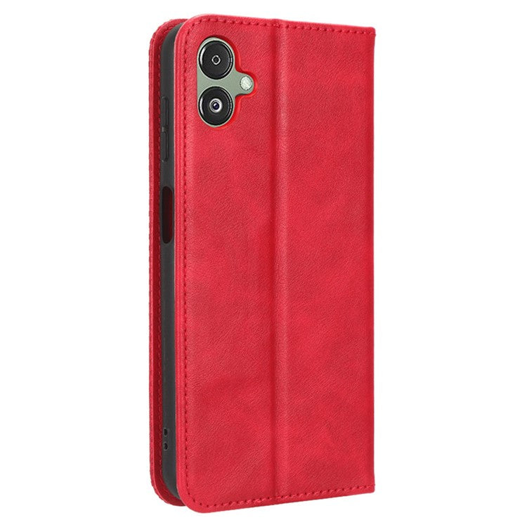 For Samsung Galaxy F14 5G Magnetic Closure Phone Cover Retro Stand Wallet Flip PU Leather Phone Case - Red