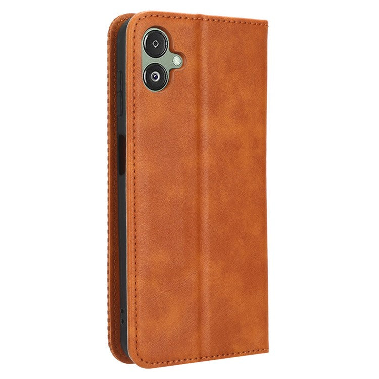 For Samsung Galaxy F14 5G Magnetic Closure Phone Cover Retro Stand Wallet Flip PU Leather Phone Case - Brown