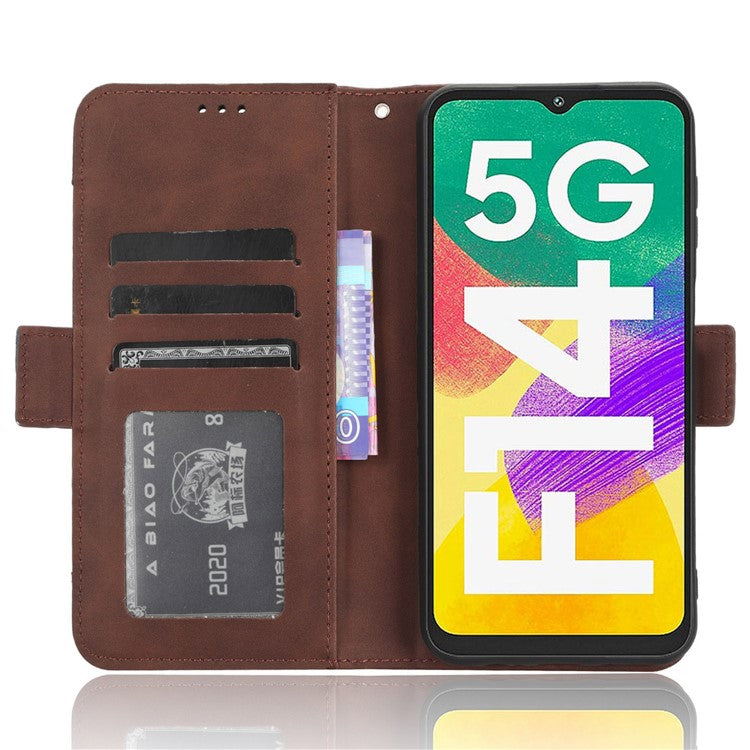 For Samsung Galaxy F14 5G Phone Case Wallet Stand Multiple Card Slots PU Leather Phone Cover - Brown