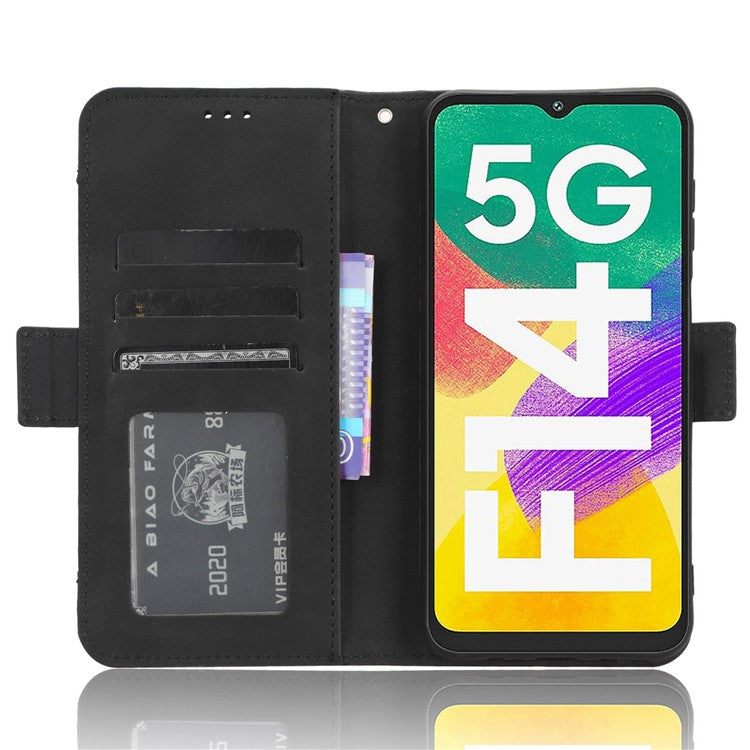 For Samsung Galaxy F14 5G Phone Case Wallet Stand Multiple Card Slots PU Leather Phone Cover - Black