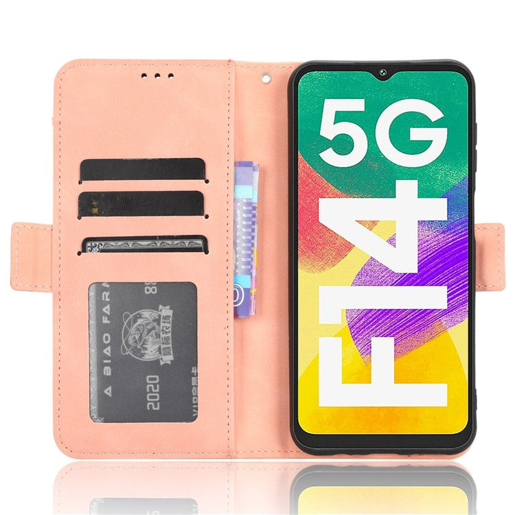 For Samsung Galaxy F14 5G Phone Case Wallet Stand Multiple Card Slots PU Leather Phone Cover - Pink