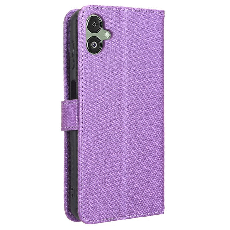 For Samsung Galaxy F14 5G Phone Case PU Leather Stand Wallet Diamond Texture Phone Cover - Purple