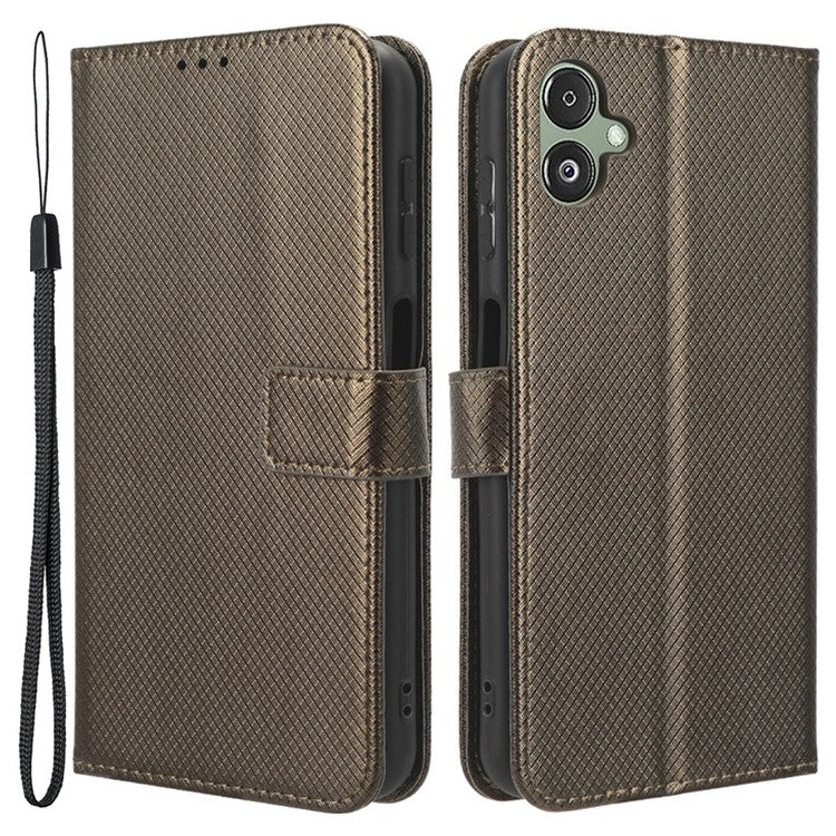 For Samsung Galaxy F14 5G Phone Case PU Leather Stand Wallet Diamond Texture Phone Cover - Brown