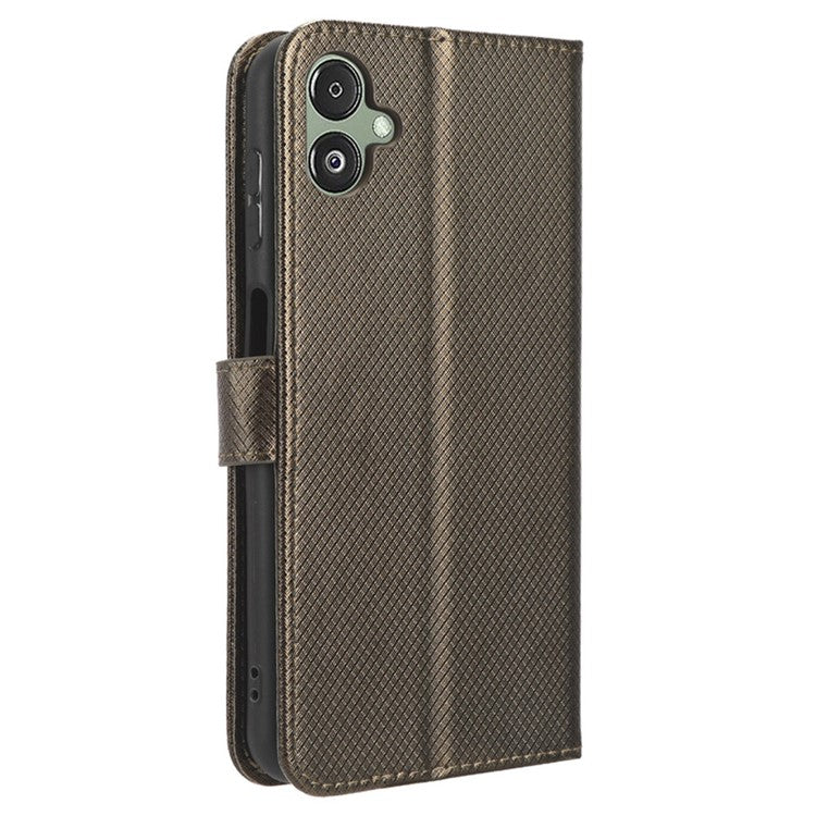 For Samsung Galaxy F14 5G Phone Case PU Leather Stand Wallet Diamond Texture Phone Cover - Brown