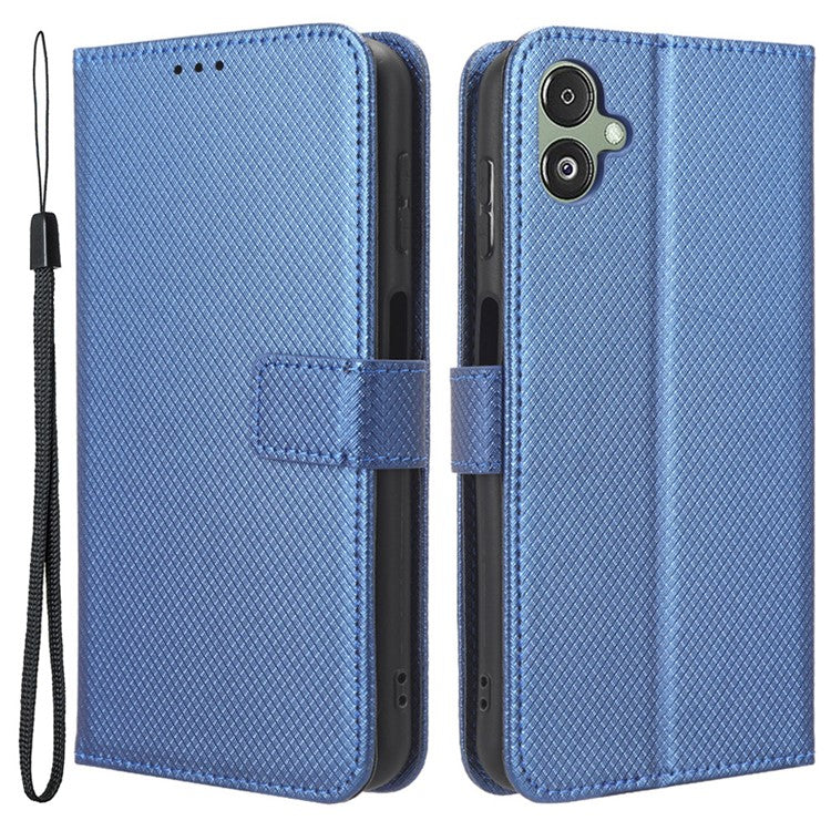For Samsung Galaxy F14 5G Phone Case PU Leather Stand Wallet Diamond Texture Phone Cover - Blue