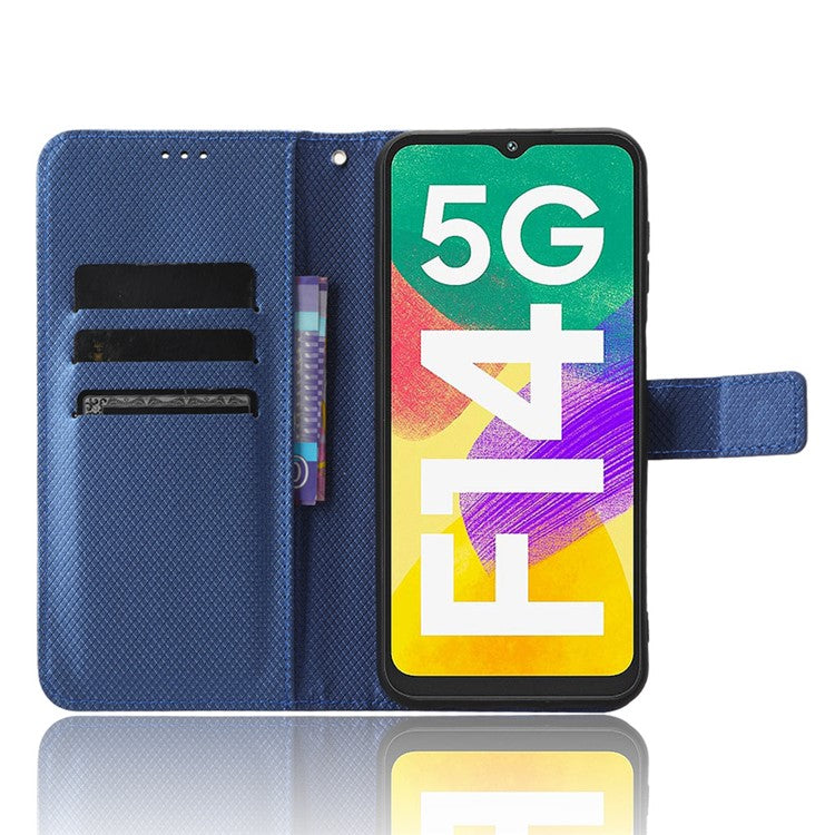 For Samsung Galaxy F14 5G Phone Case PU Leather Stand Wallet Diamond Texture Phone Cover - Blue