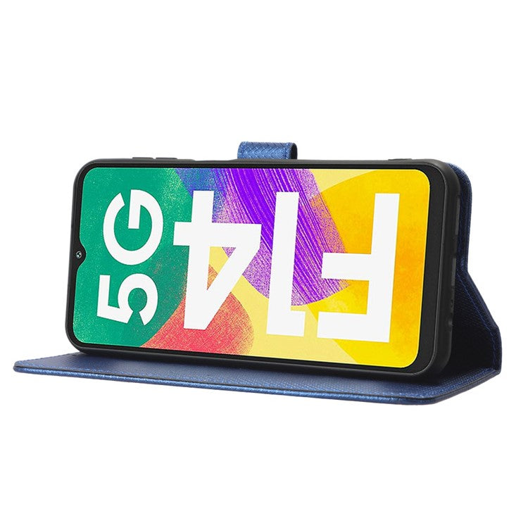 For Samsung Galaxy F14 5G Phone Case PU Leather Stand Wallet Diamond Texture Phone Cover - Blue