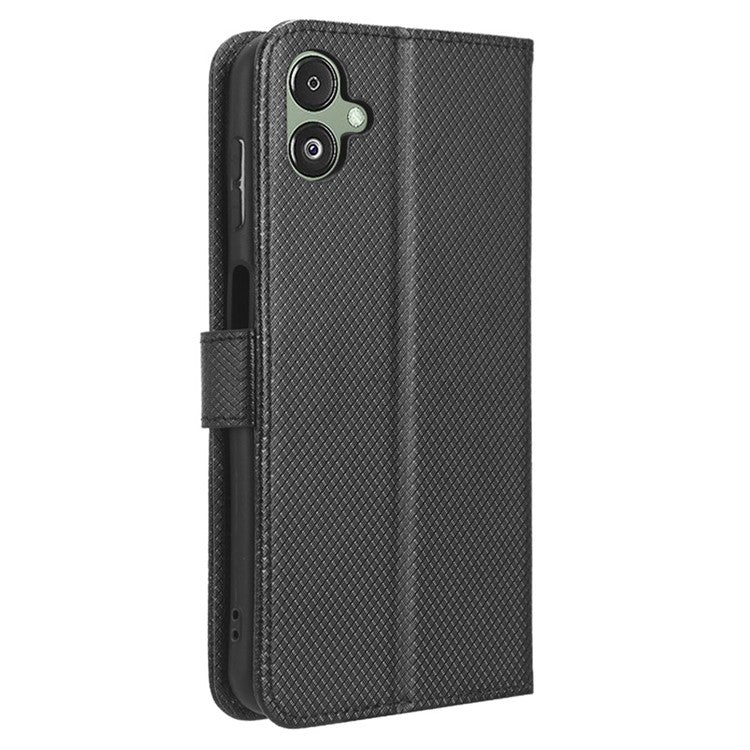 For Samsung Galaxy F14 5G Phone Case PU Leather Stand Wallet Diamond Texture Phone Cover - Black