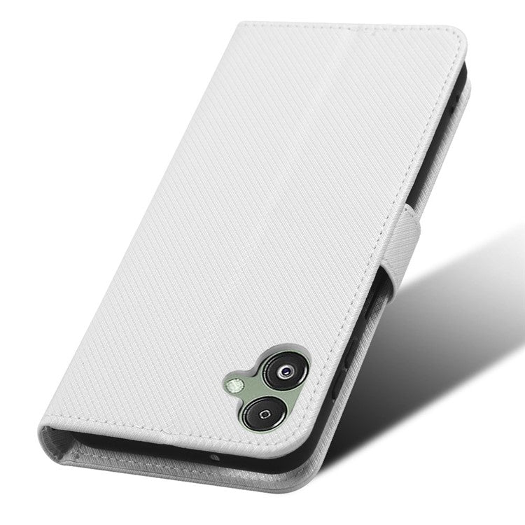 For Samsung Galaxy F14 5G Phone Case PU Leather Stand Wallet Diamond Texture Phone Cover - White