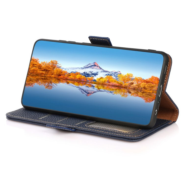 KHAZNEH For Asus ROG Phone 7 5G Wallet Case with RFID Blocking Genuine Cow Leather Stand Phone Cover - Blue