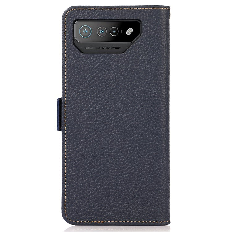 KHAZNEH For Asus ROG Phone 7 5G Wallet Case with RFID Blocking Genuine Cow Leather Stand Phone Cover - Blue