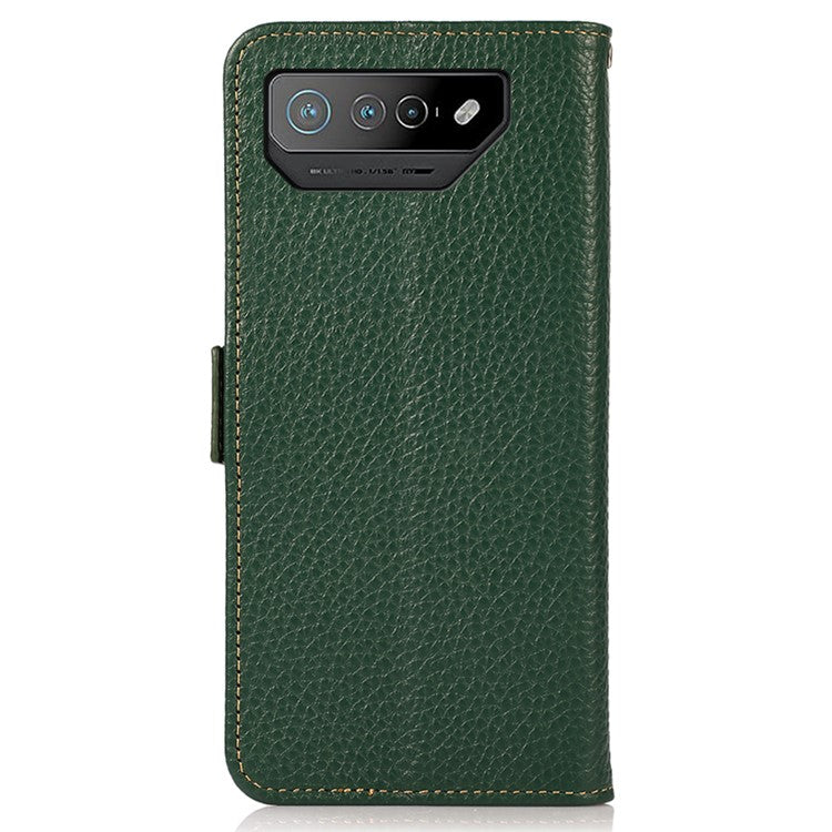 KHAZNEH For Asus ROG Phone 7 5G Wallet Case with RFID Blocking Genuine Cow Leather Stand Phone Cover - Green