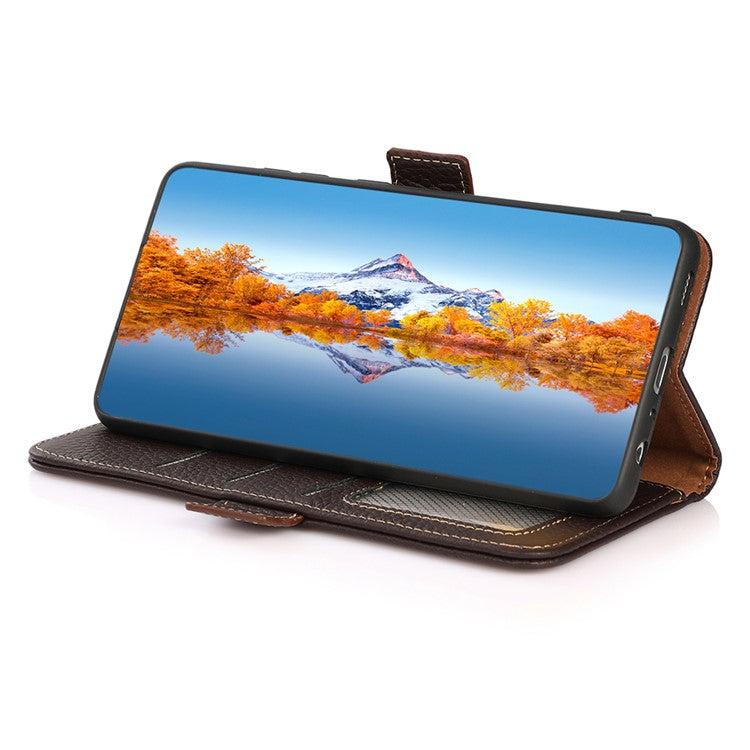 KHAZNEH For Asus ROG Phone 7 5G Wallet Case with RFID Blocking Genuine Cow Leather Stand Phone Cover - Brown