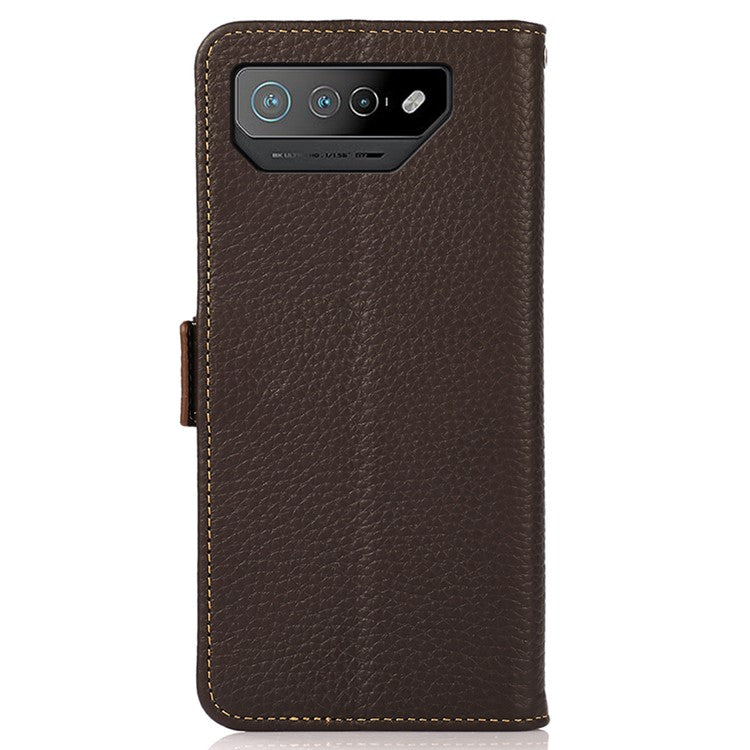 KHAZNEH For Asus ROG Phone 7 5G Wallet Case with RFID Blocking Genuine Cow Leather Stand Phone Cover - Brown