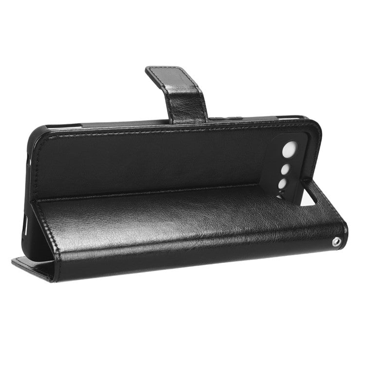Stand Case for Asus ROG Phone 7 5G Scratch Proof Crazy Horse Texture Wallet PU Leather Phone Cover - Black
