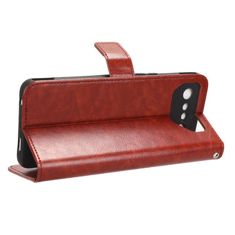 Stand Case for Asus ROG Phone 7 5G Scratch Proof Crazy Horse Texture Wallet PU Leather Phone Cover - Brown